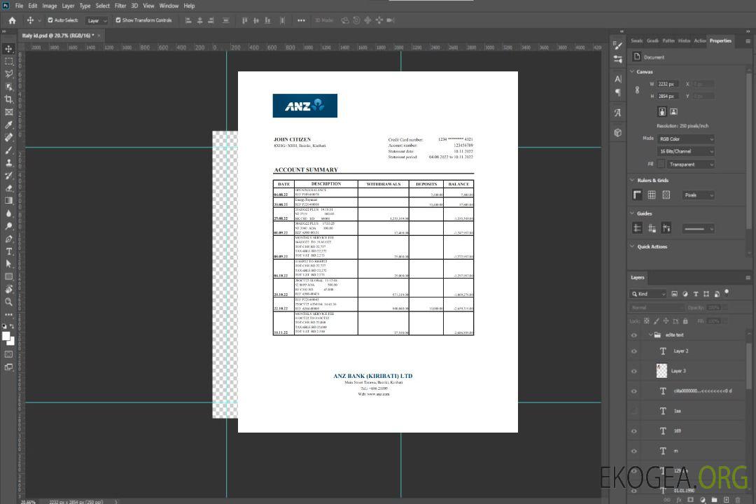 Relevé bancaire Kiribati ANZ xls template